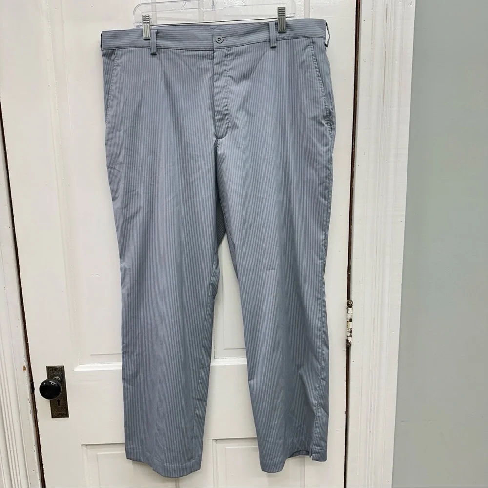 Nike Golf dri fit athletic pants grey white pin stripe men's chinos 38 x‎ 30